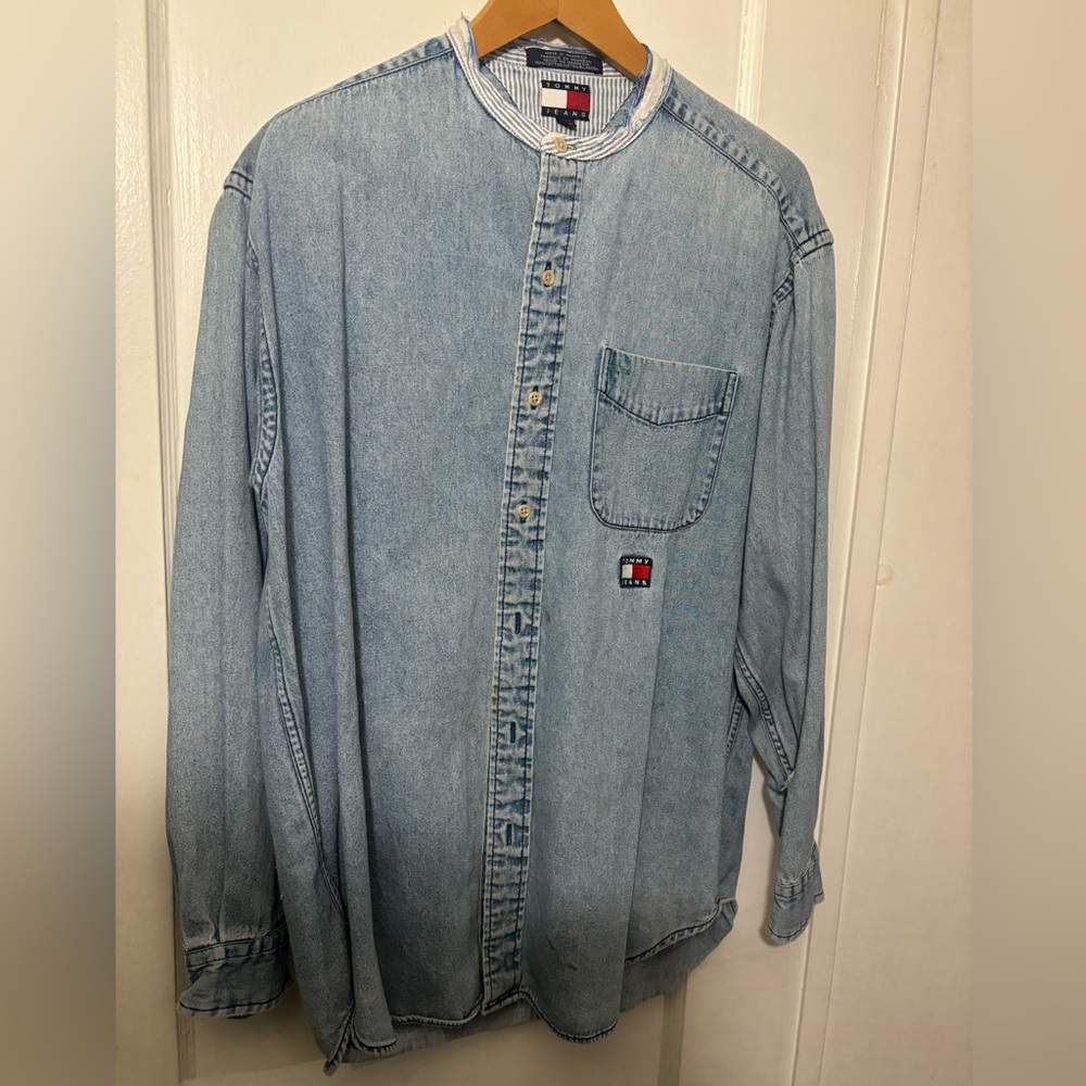 VINTAGE Tommy Hilfiger Denim Long Sleeve Button Down Shirt Jean Overshirt